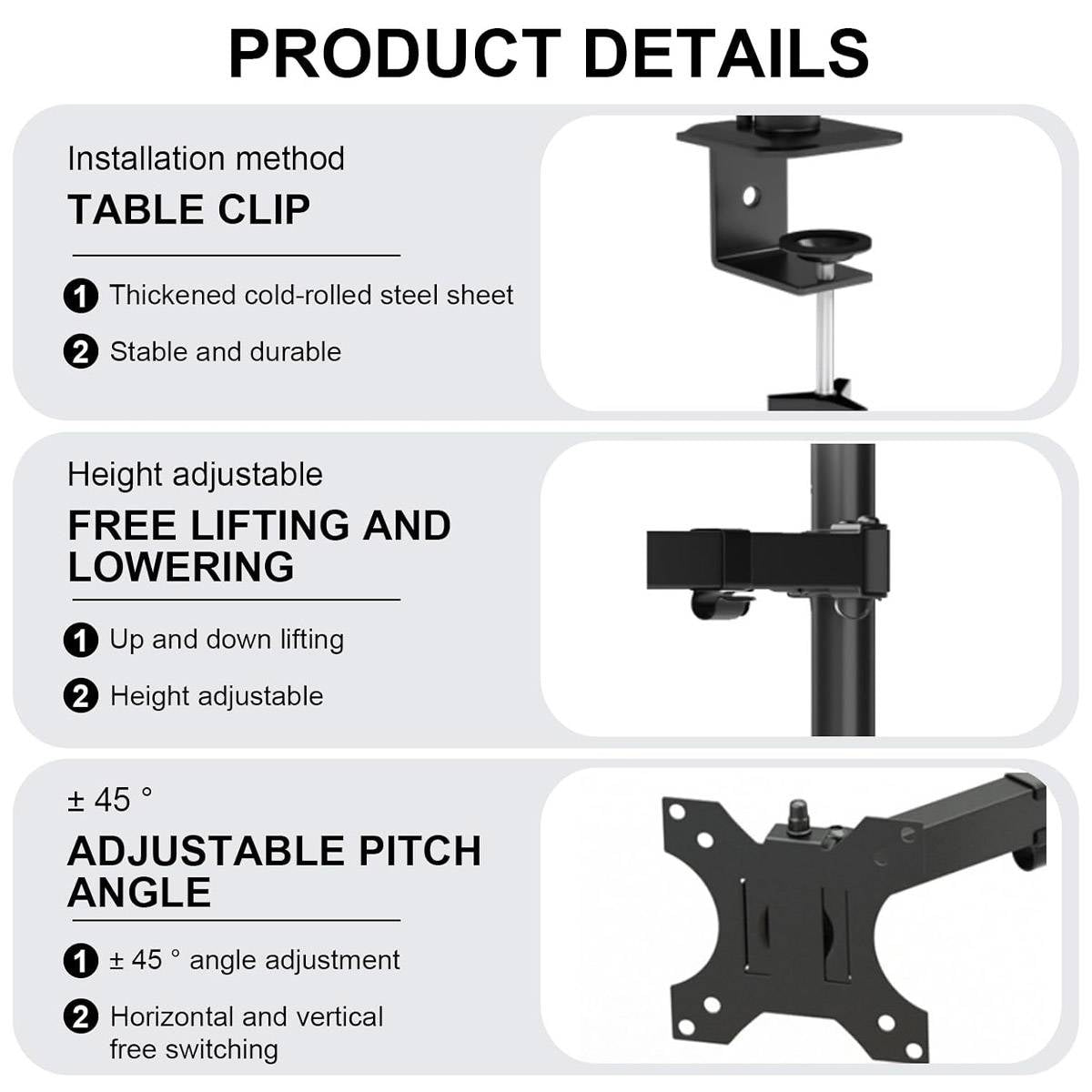 Single Monitor Desk Mount Arm for 15-32 Inch