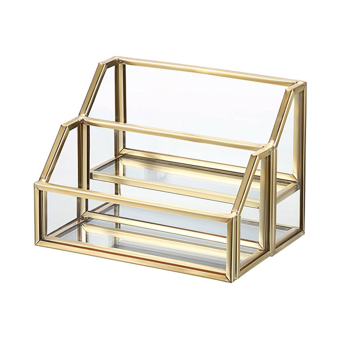 2-Slot Metal Business Card Holder Glass Panels
