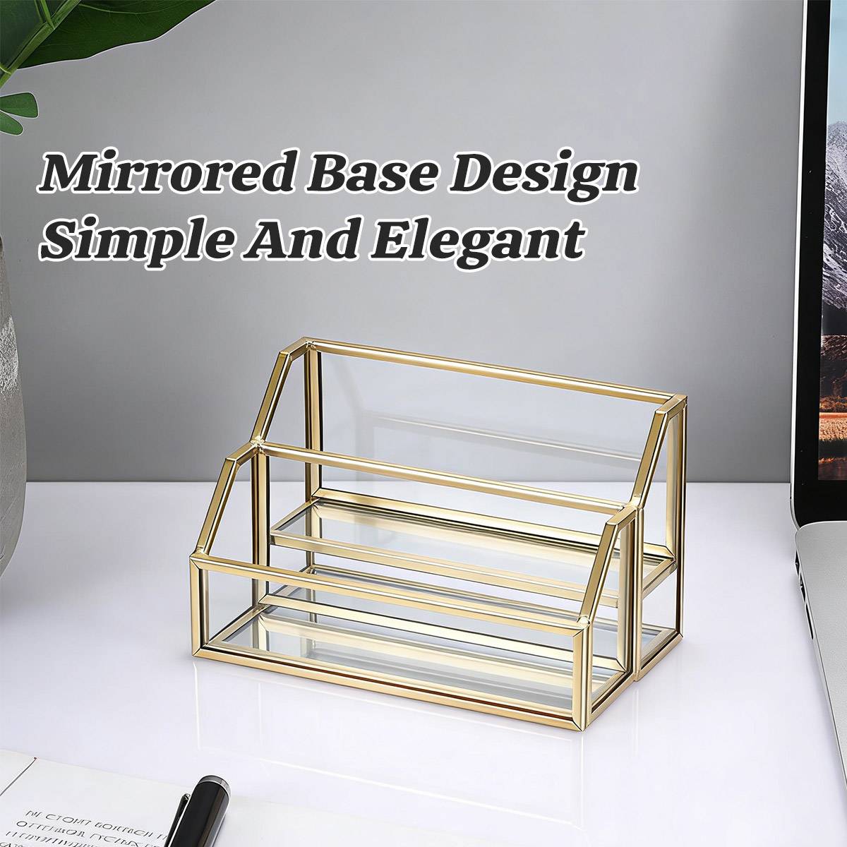2-Slot Metal Business Card Holder Glass Panels