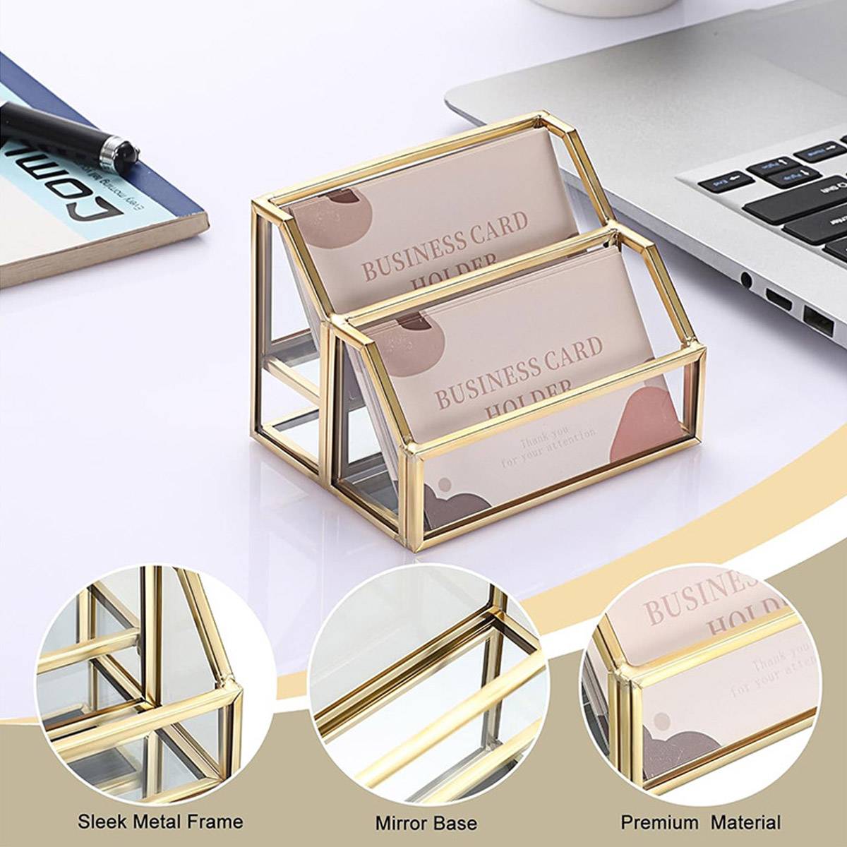 2-Slot Metal Business Card Holder Glass Panels