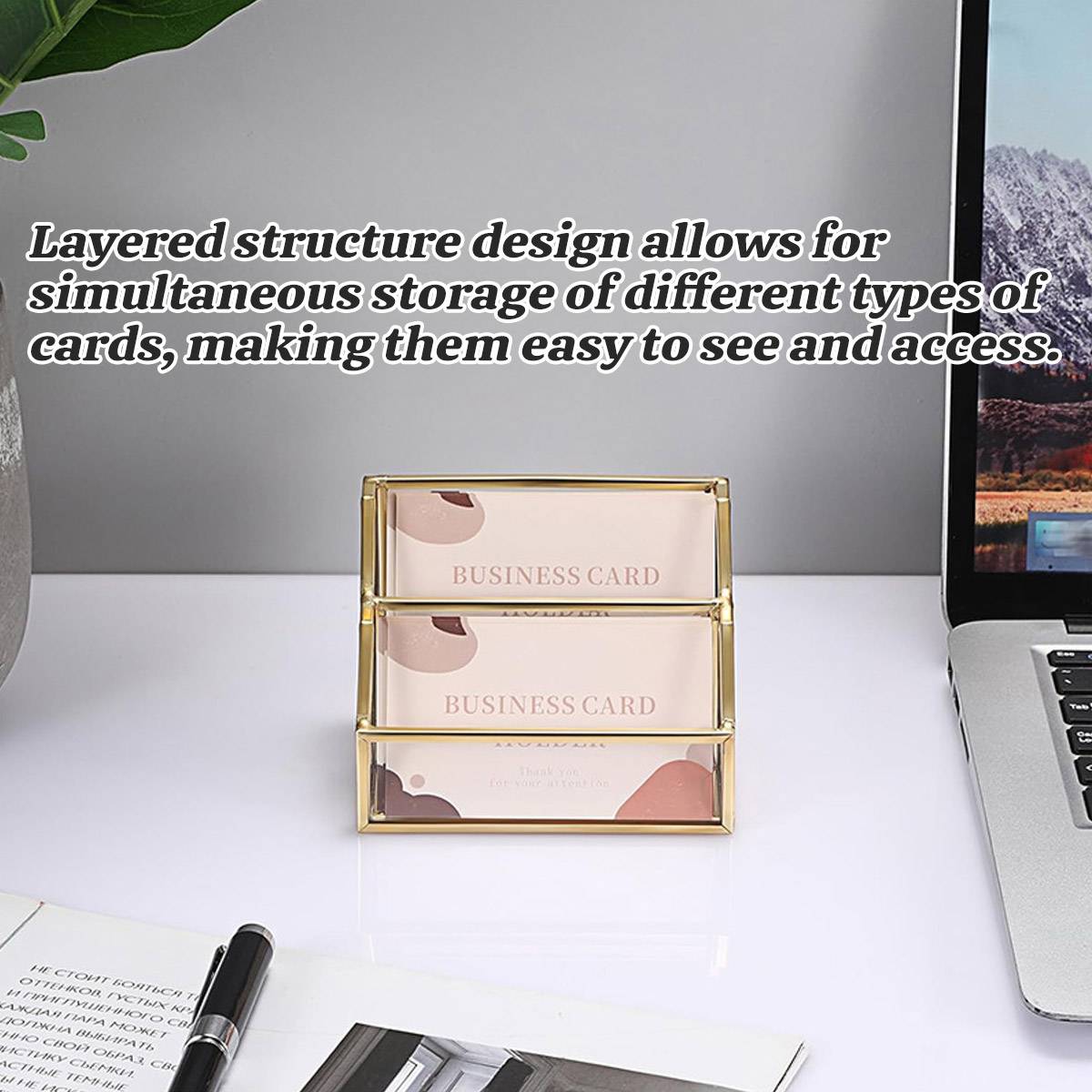 2-Slot Metal Business Card Holder Glass Panels