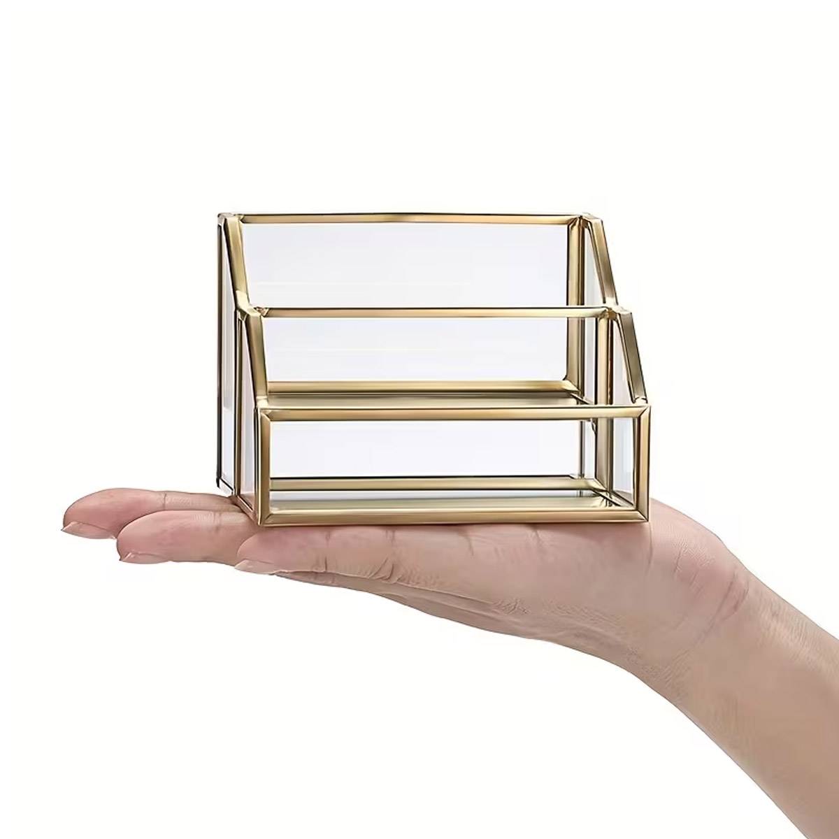 2-Slot Metal Business Card Holder Glass Panels