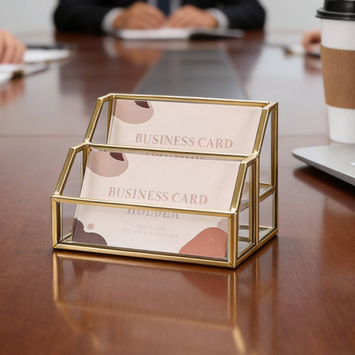 2-Slot Metal Business Card Holder Glass Panels