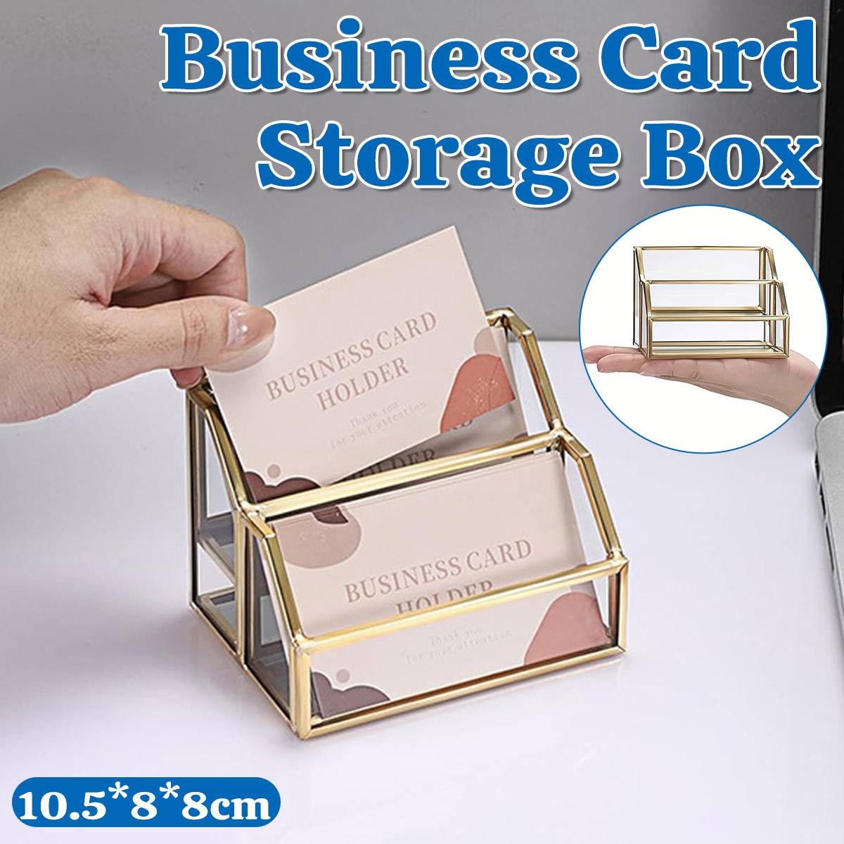 2-Slot Metal Business Card Holder Glass Panels