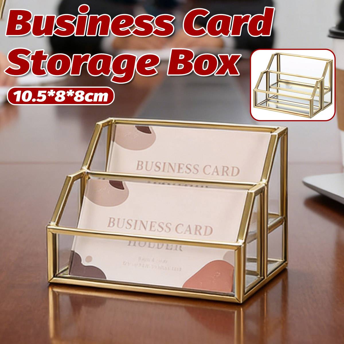 2-Slot Metal Business Card Holder Glass Panels