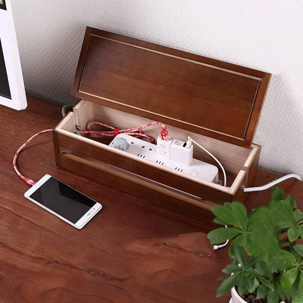 Wooden Cable Storage Box for Home and Office