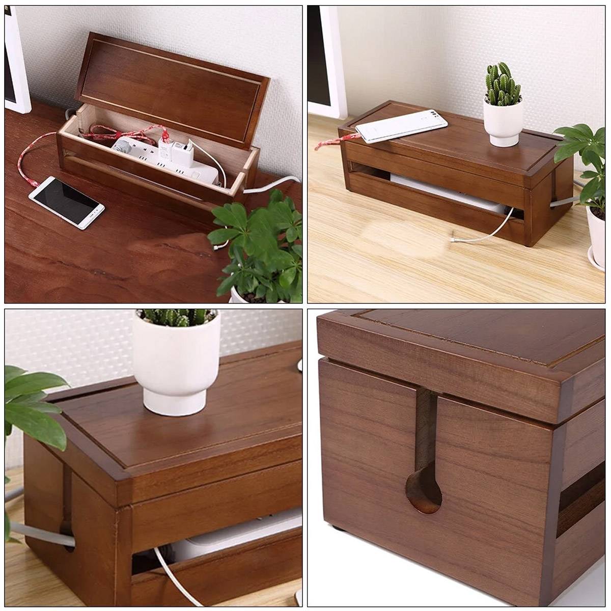 Wooden Cable Storage Box for Home and Office