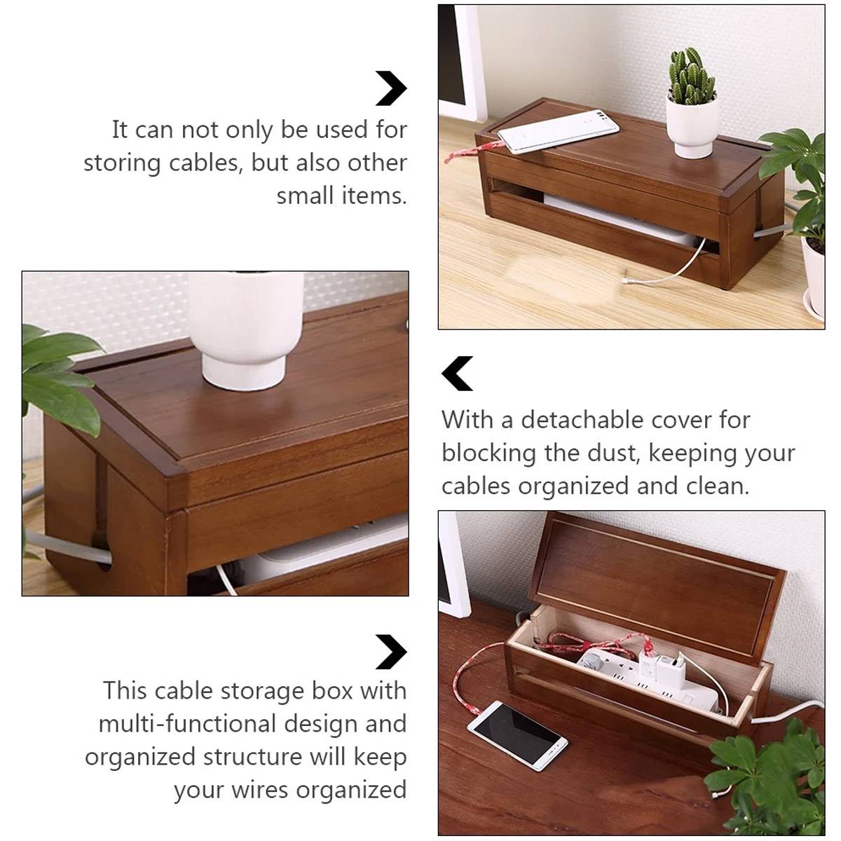 Wooden Cable Storage Box for Home and Office