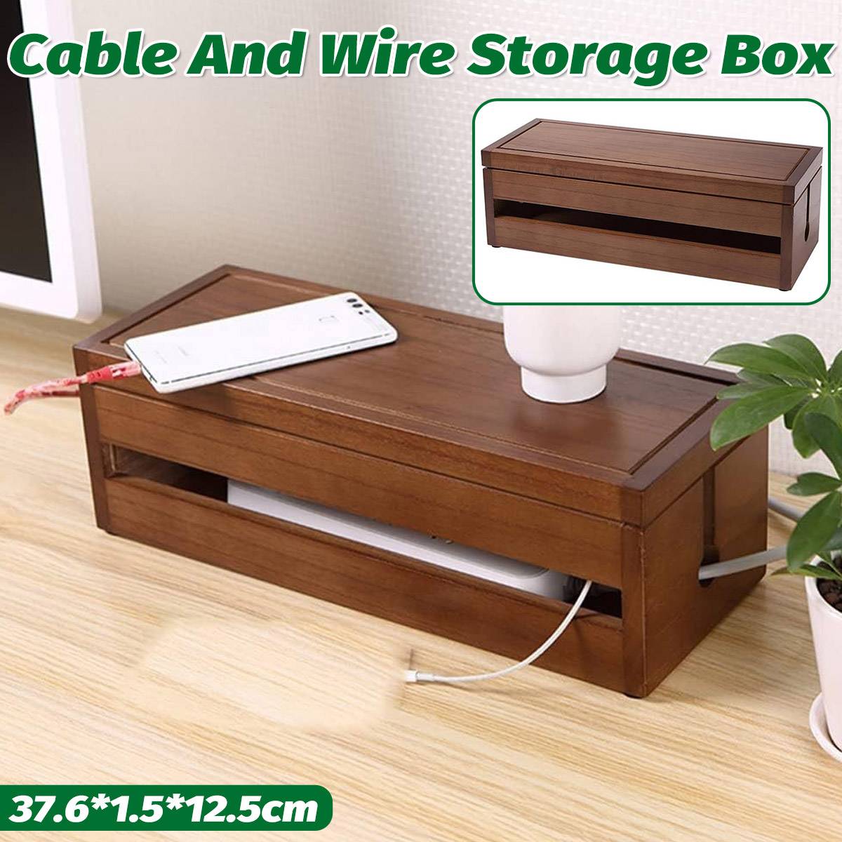 Wooden Cable Storage Box for Home and Office