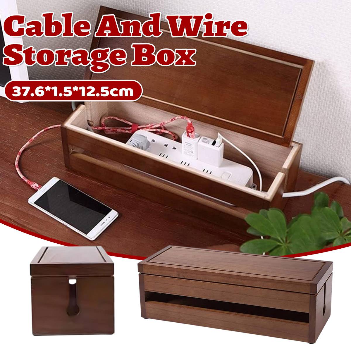 Wooden Cable Storage Box for Home and Office