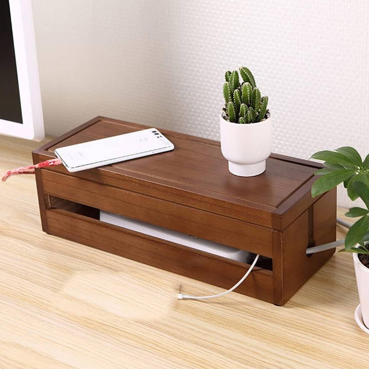 Wooden Cable Storage Box for Home and Office