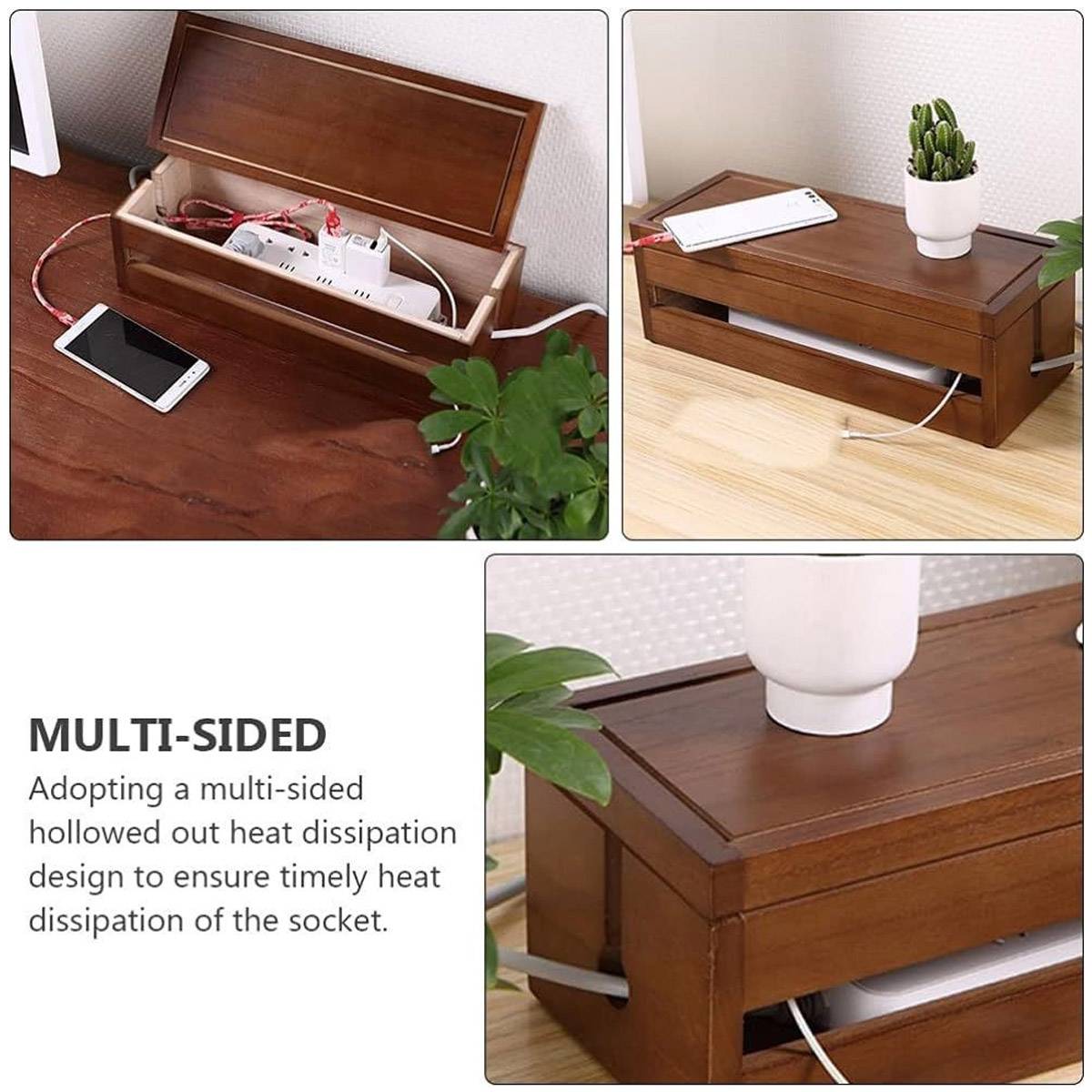 Wooden Cable Storage Box for Home and Office