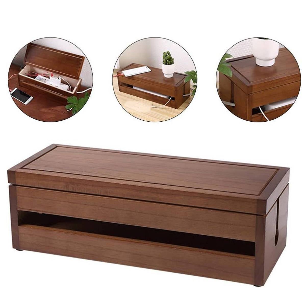 Wooden Cable Storage Box for Home and Office