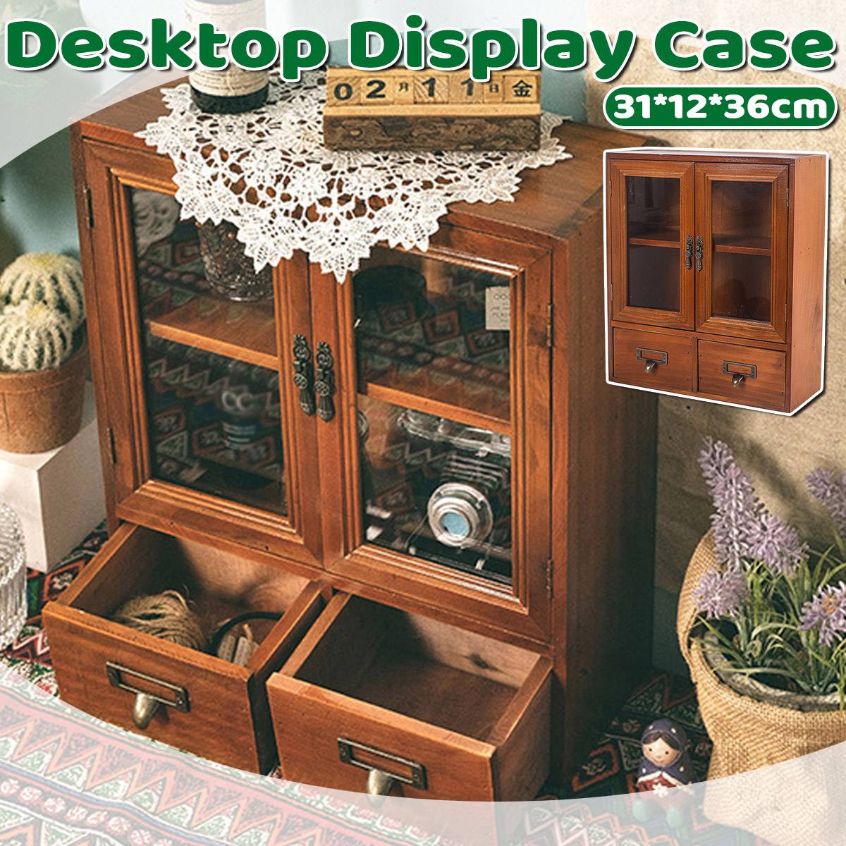 Nordic Wooden Retro Display Cabinet Double Doors
