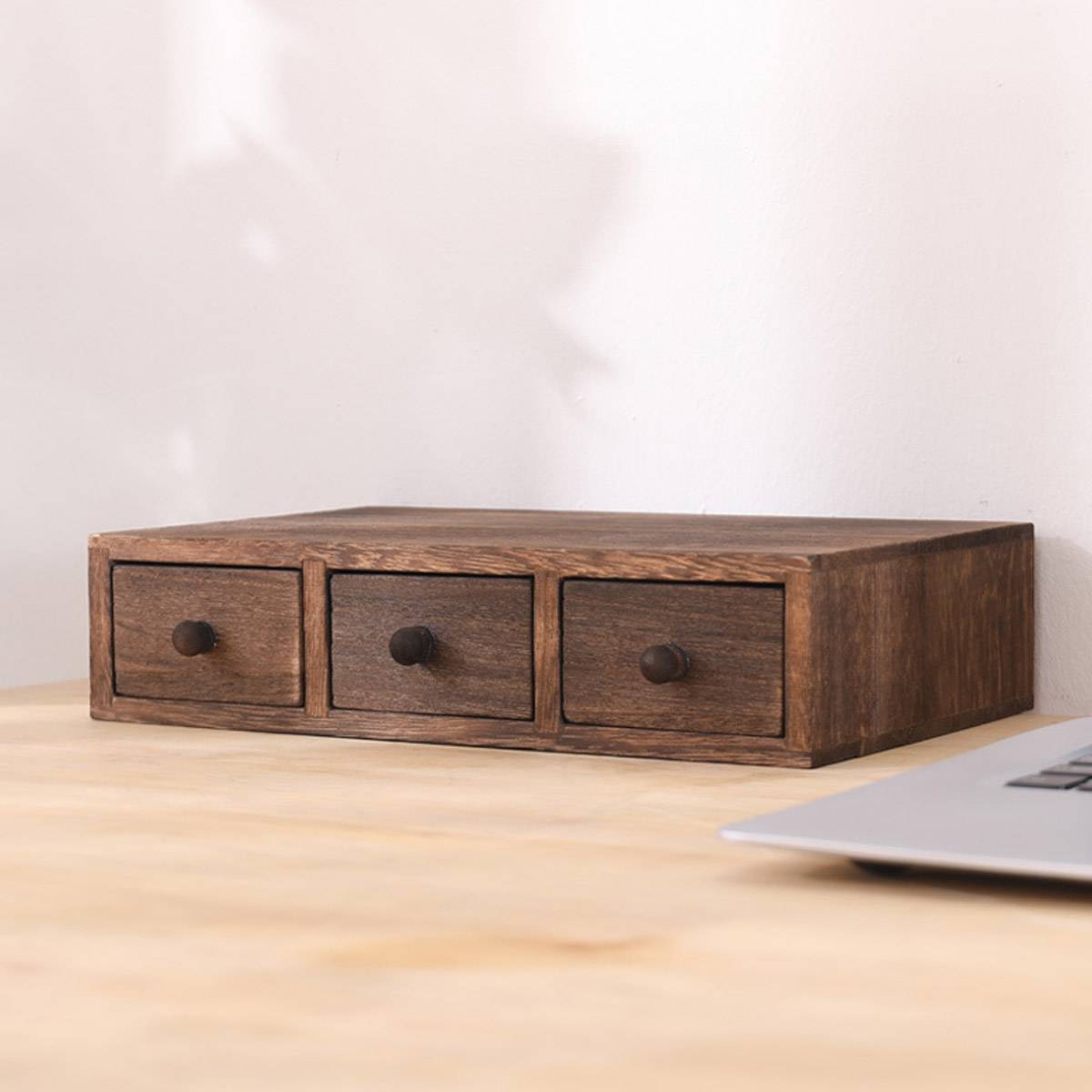 Wooden Riser with 3 Drawers Desktop Storage