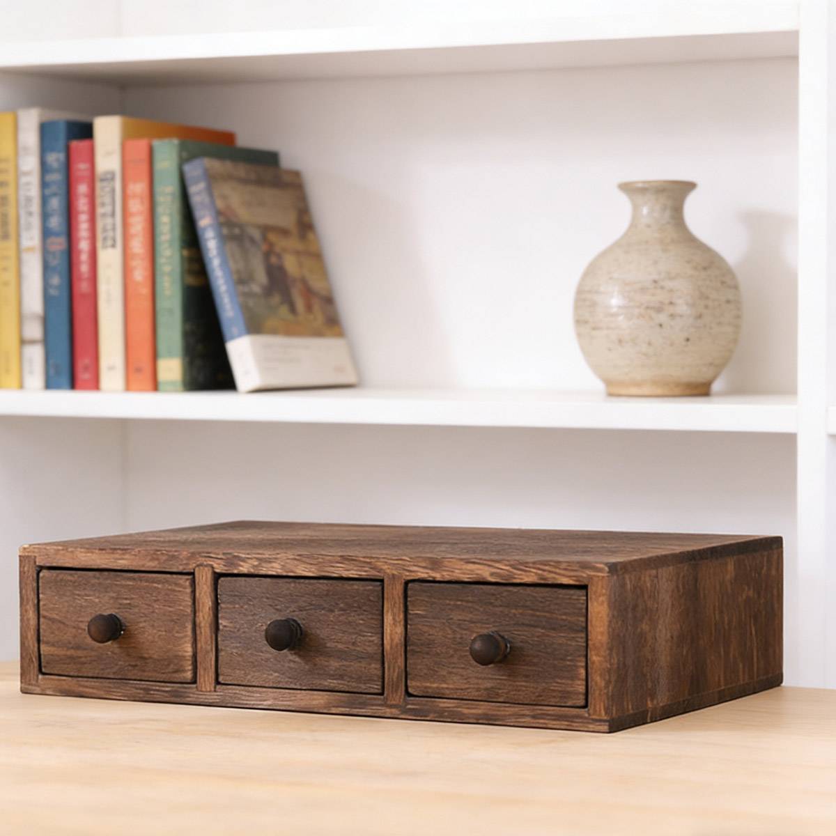 Wooden Riser with 3 Drawers Desktop Storage