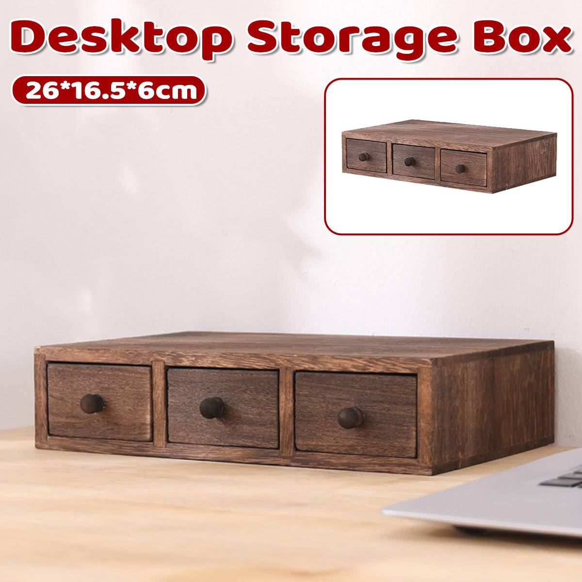 Wooden Riser with 3 Drawers Desktop Storage