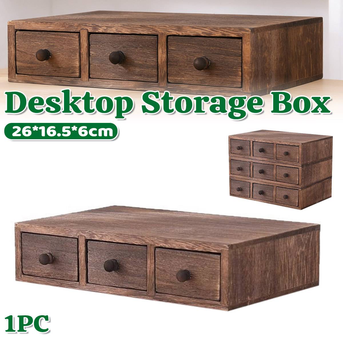 Wooden Riser with 3 Drawers Desktop Storage