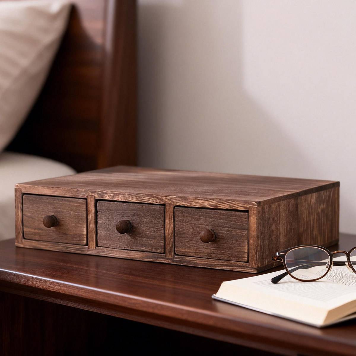 Wooden Riser with 3 Drawers Desktop Storage