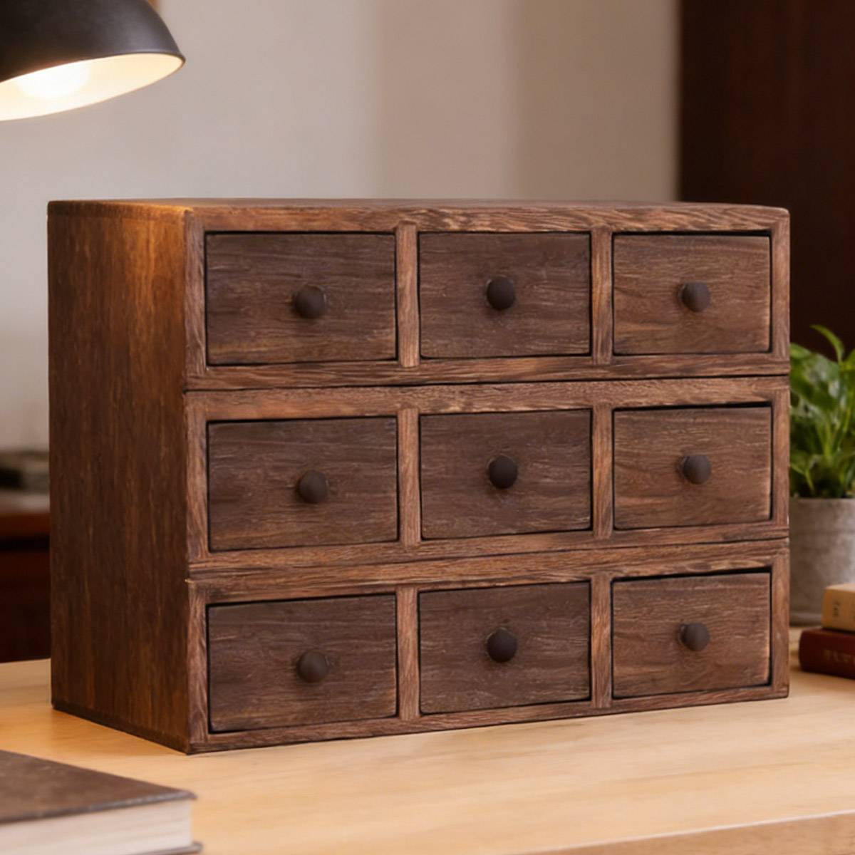 Wooden Riser with 3 Drawers Desktop Storage