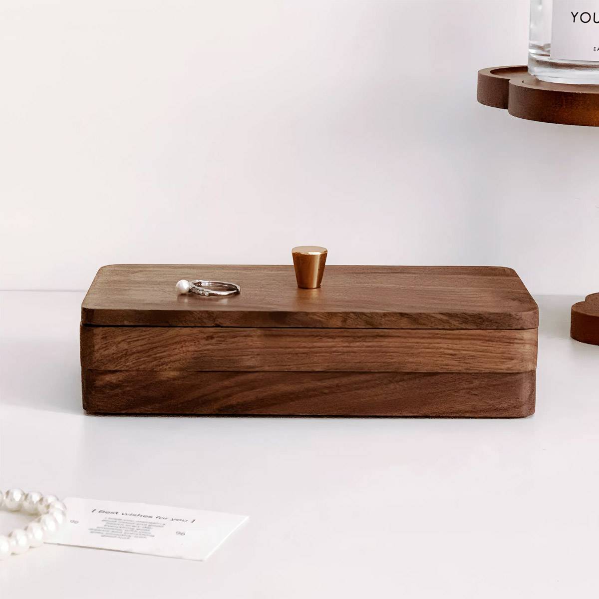 Double-Layer Wooden Jewelry Storage Box Dustproof Lid