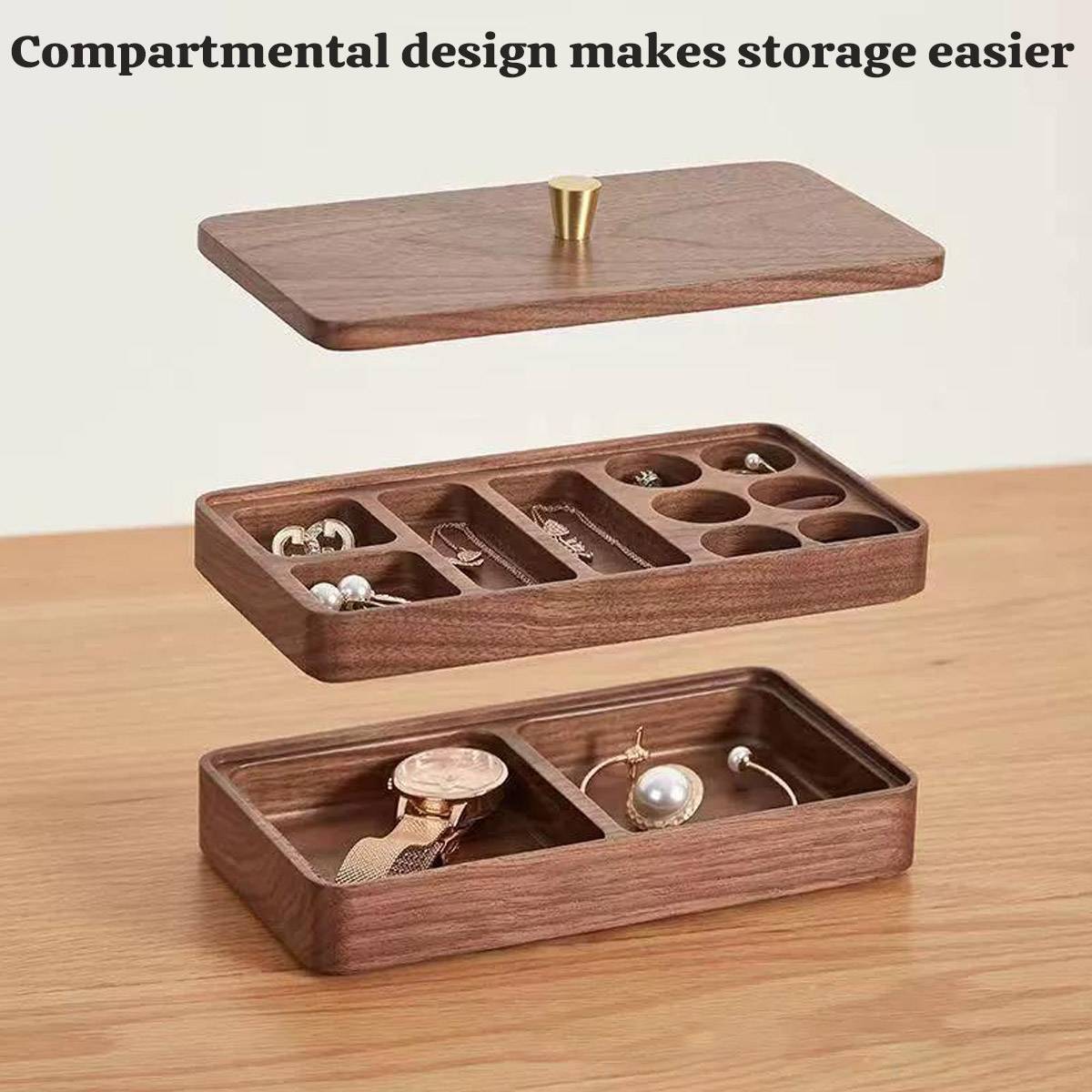 Double-Layer Wooden Jewelry Storage Box Dustproof Lid