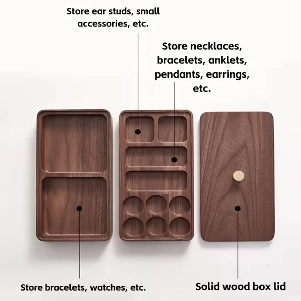 Double-Layer Wooden Jewelry Storage Box Dustproof Lid