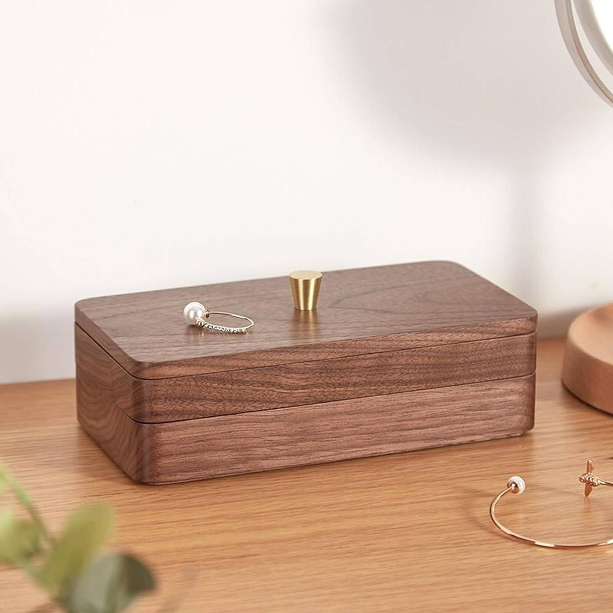 Double-Layer Wooden Jewelry Storage Box Dustproof Lid