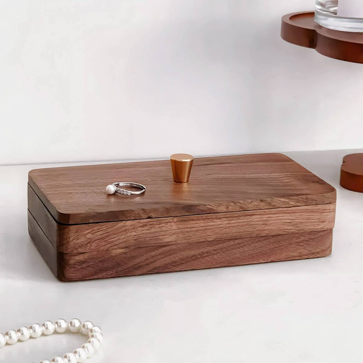 Double-Layer Wooden Jewelry Storage Box Dustproof Lid