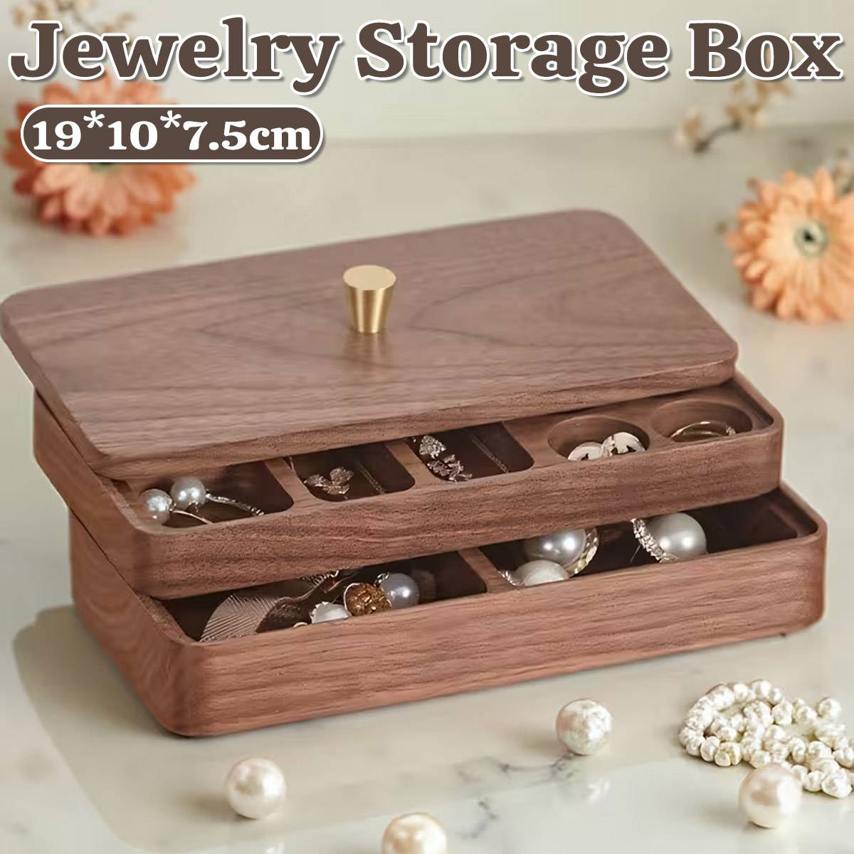 Double-Layer Wooden Jewelry Storage Box Dustproof Lid