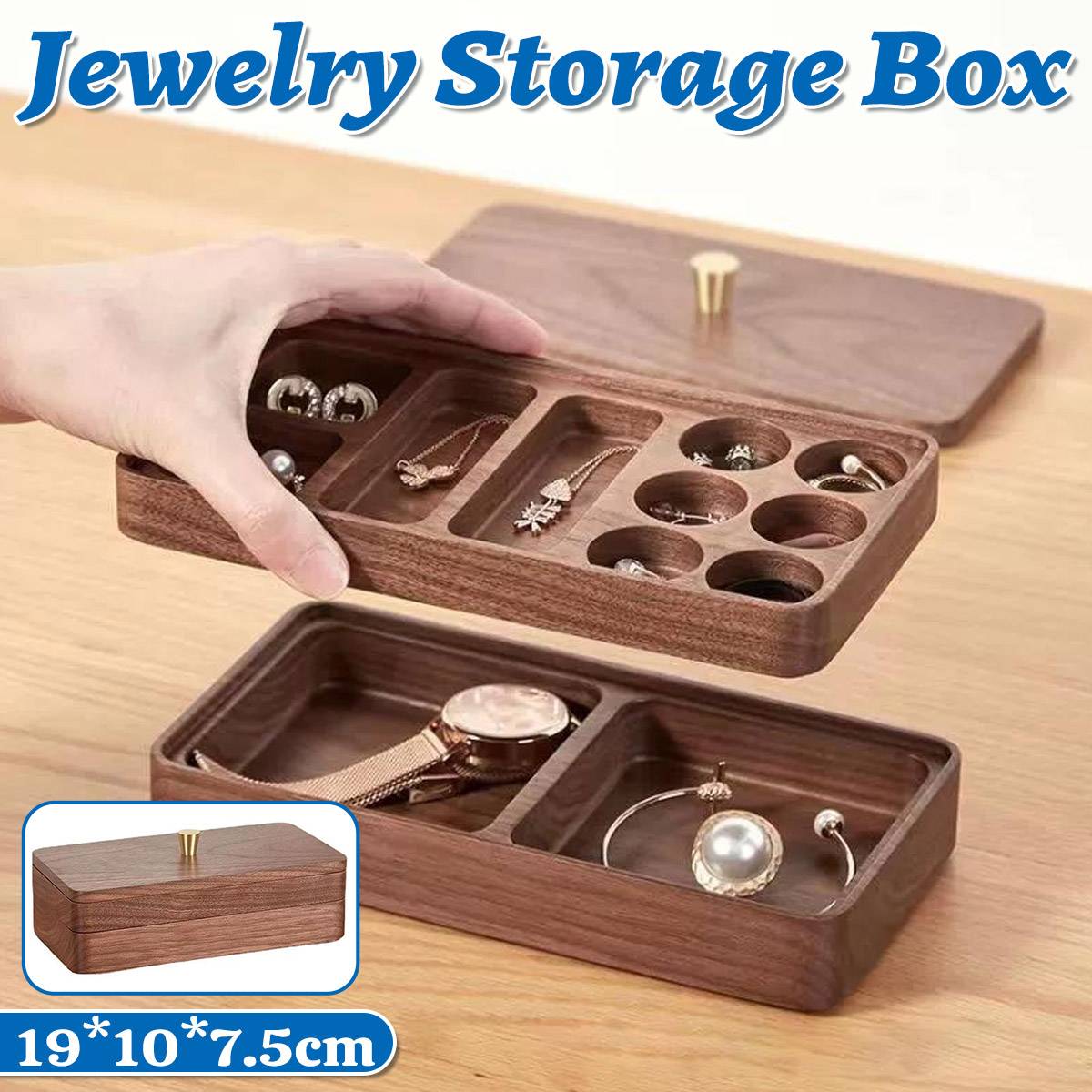 Double-Layer Wooden Jewelry Storage Box Dustproof Lid