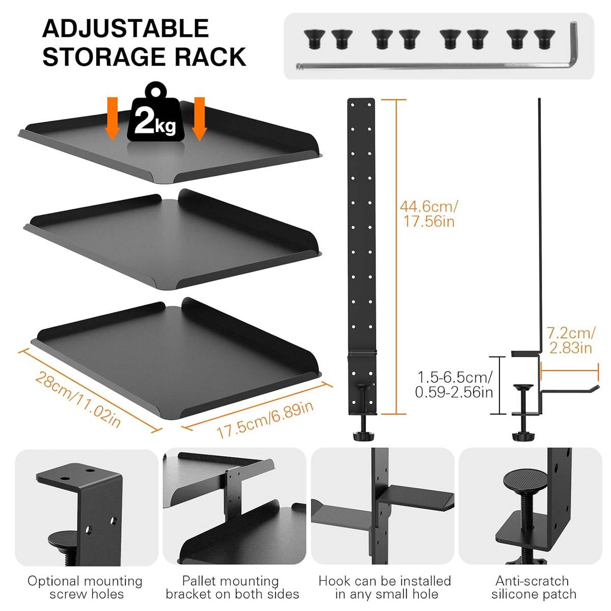 3-Tier Multi Function Side Table Shelf for Desk