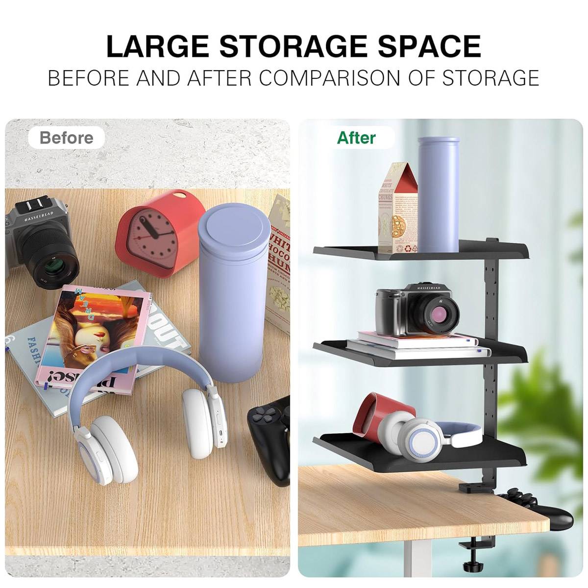 3-Tier Multi Function Side Table Shelf for Desk