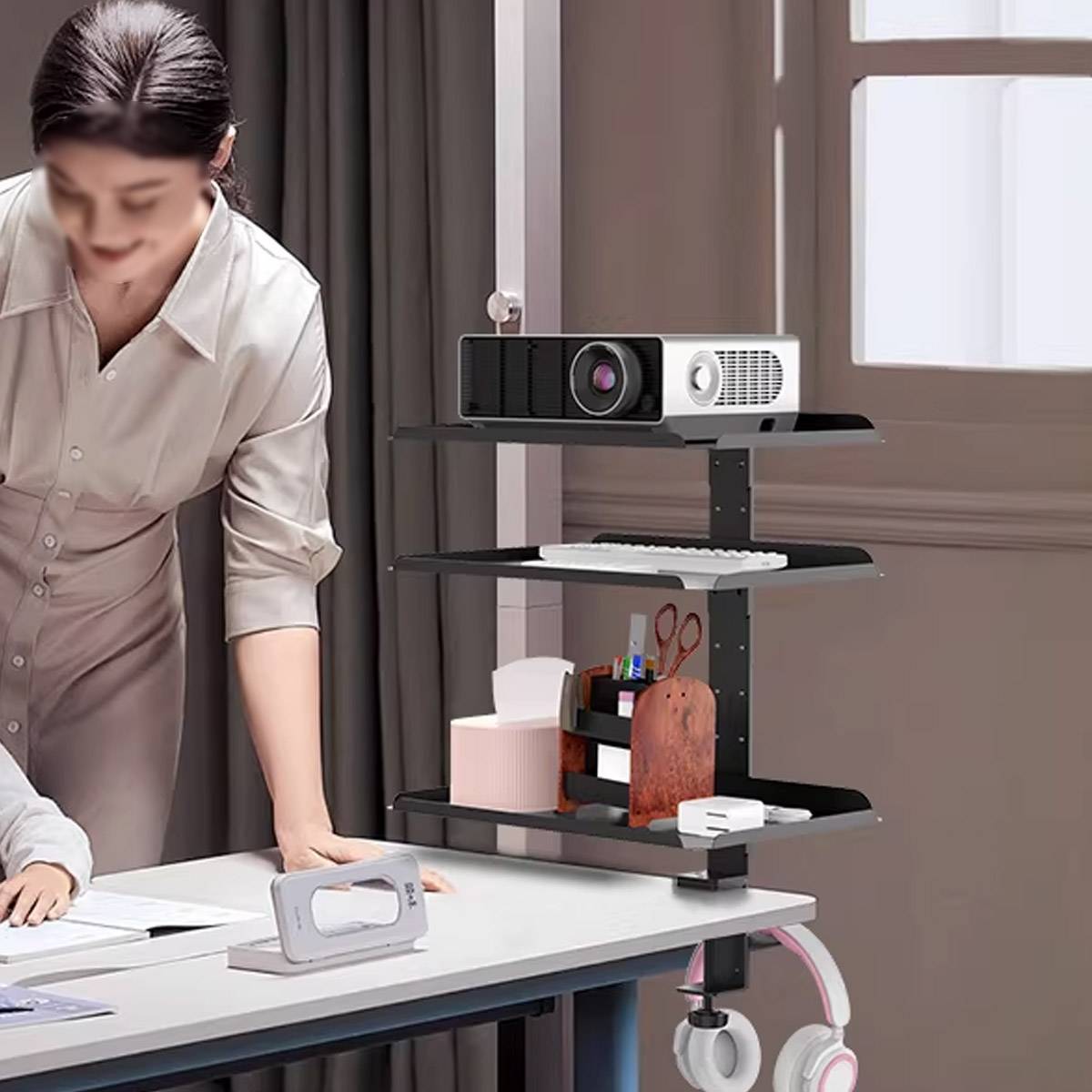 3-Tier Multi Function Side Table Shelf for Desk
