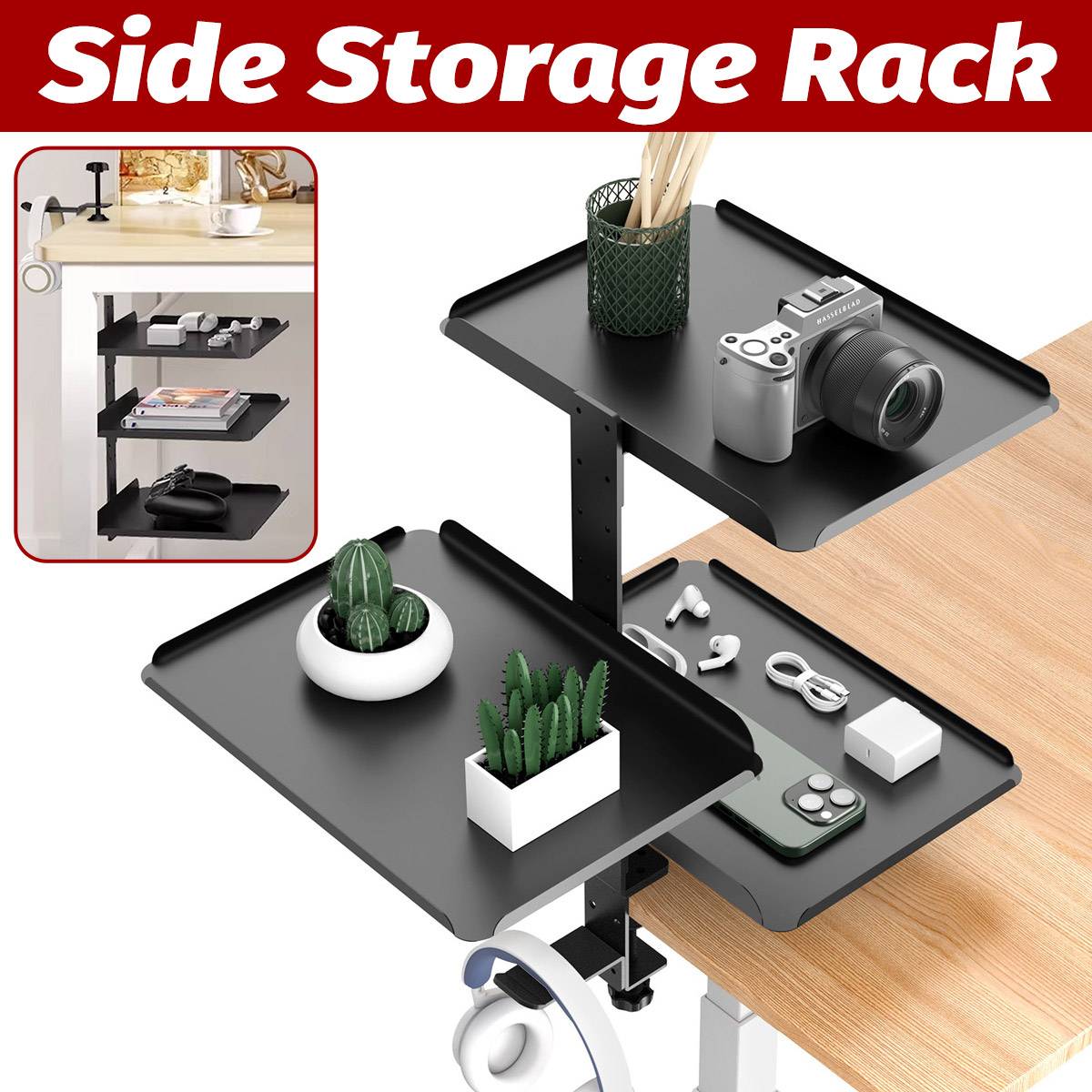 3-Tier Multi Function Side Table Shelf for Desk