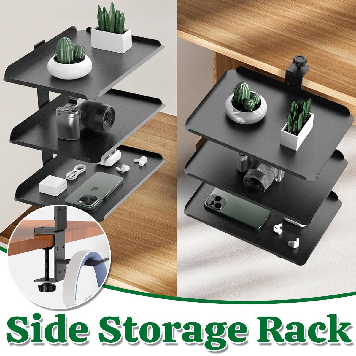 3-Tier Multi Function Side Table Shelf for Desk