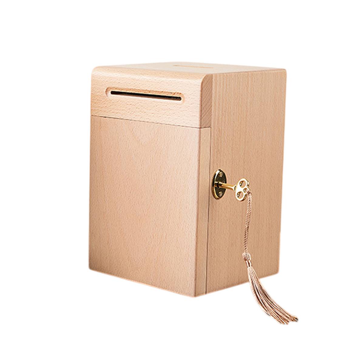 Lockable Wooden Piggy Bank with Key for Savings