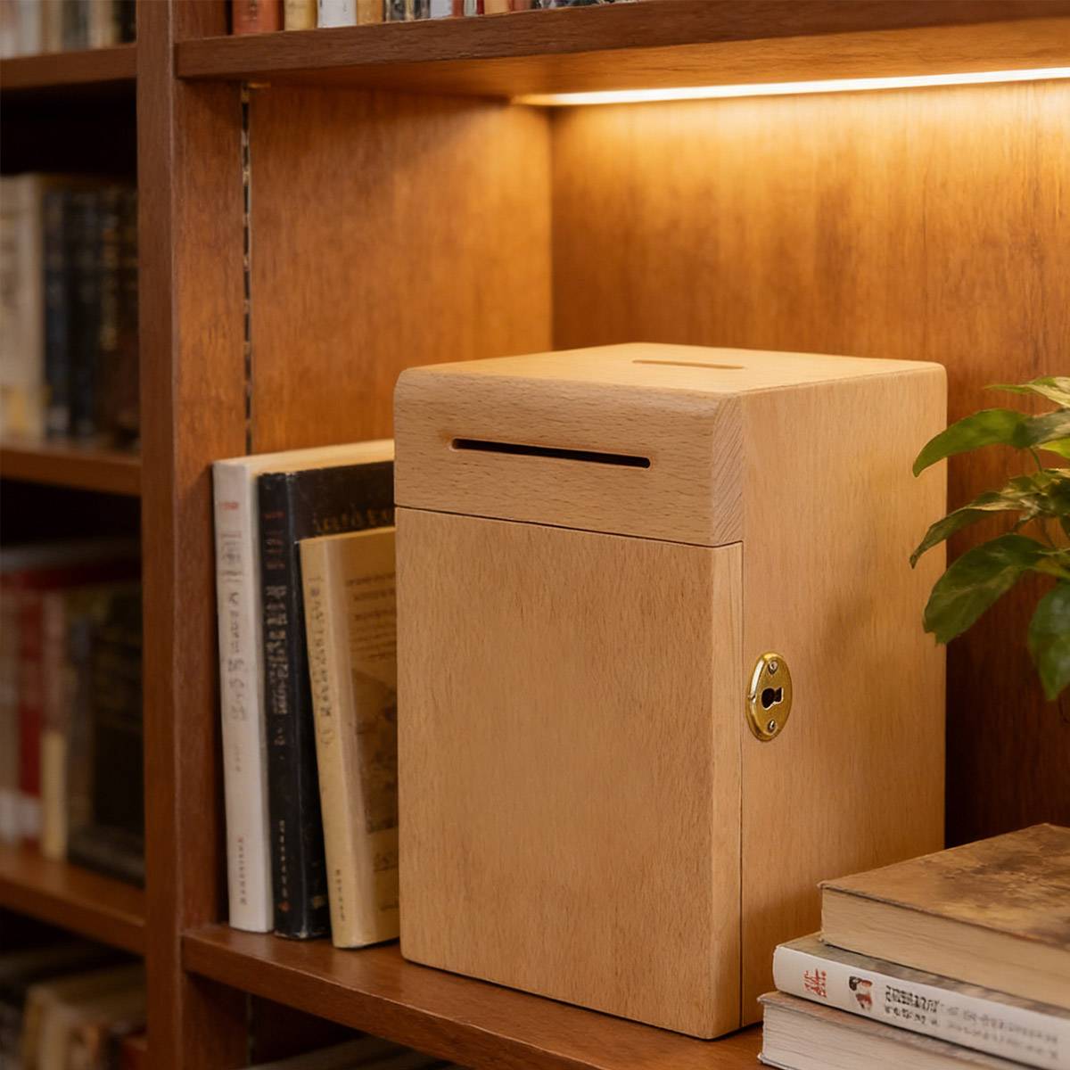 Lockable Wooden Piggy Bank with Key for Savings