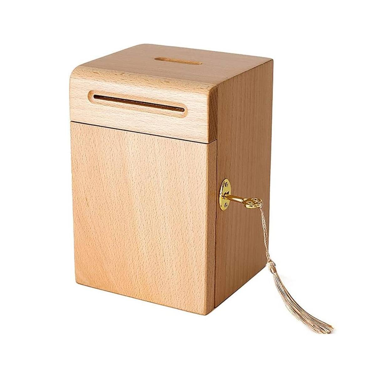 Lockable Wooden Piggy Bank with Key for Savings
