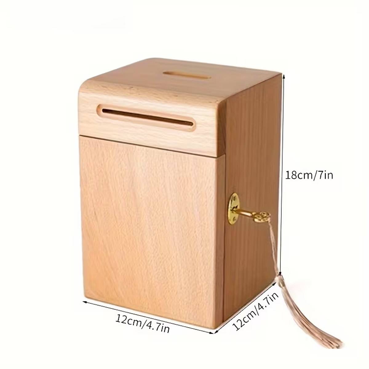Lockable Wooden Piggy Bank with Key for Savings