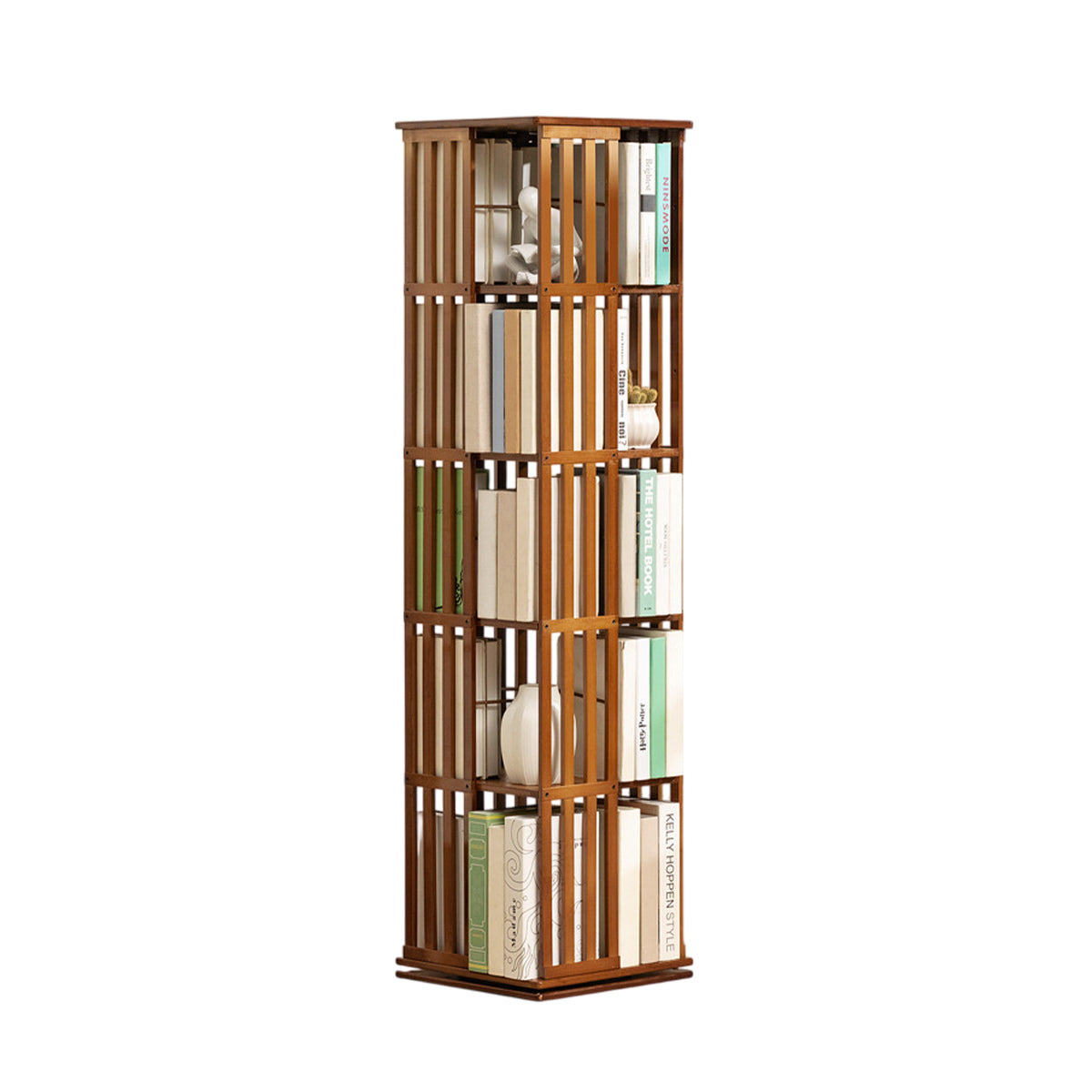 5-Shelf Rotating Bamboo Bookshelf 360 Floor Stand