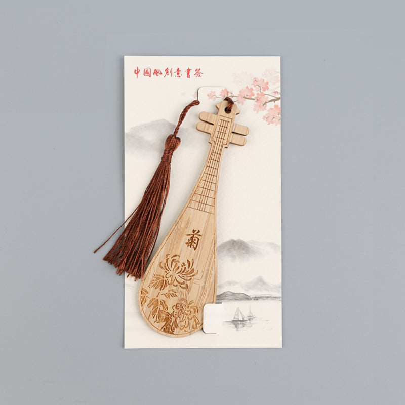 Bamboo Bookmark Chinese Style Instrument and Fan Shape