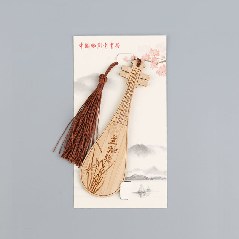 Bamboo Bookmark Chinese Style Instrument and Fan Shape