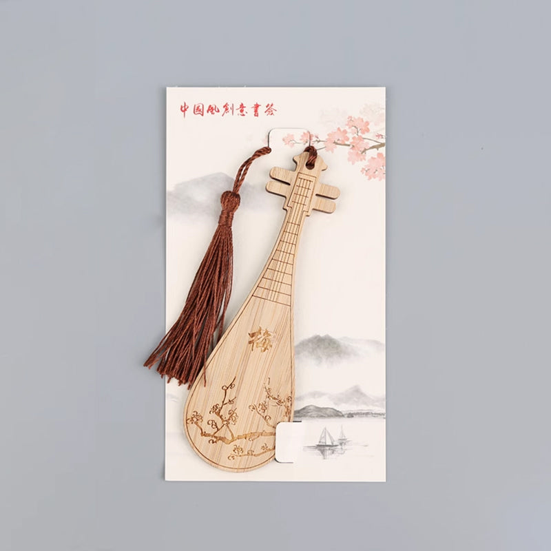 Bamboo Bookmark Chinese Style Instrument and Fan Shape