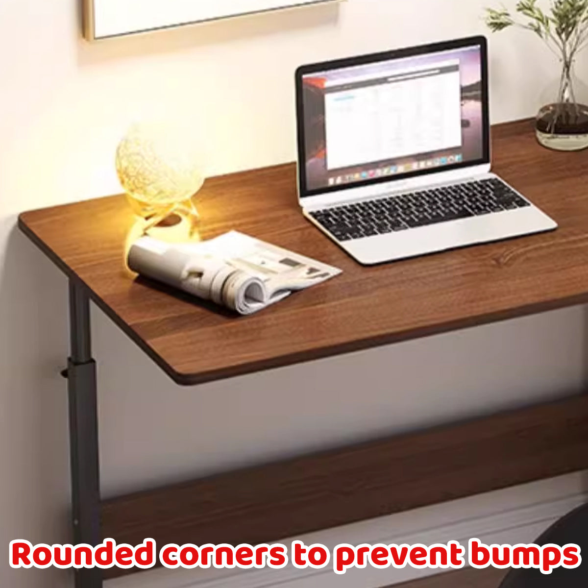 Mobile Bedside Table with Adjustable Height and Wooden-Tone Desktop