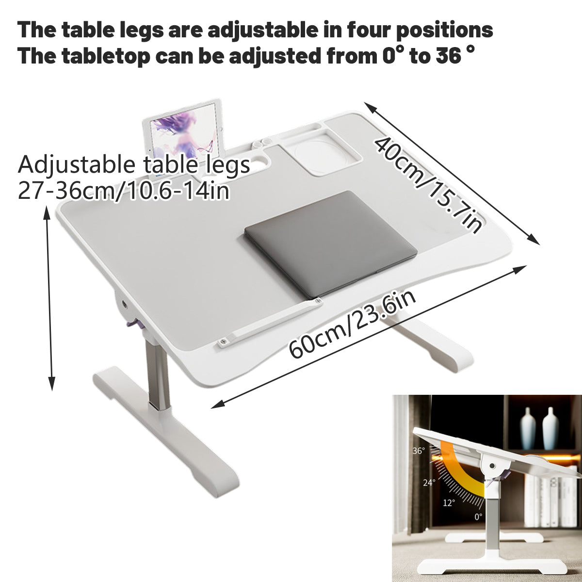 Adjustable Folding Overbed Desk with Tilt Top for Study Use