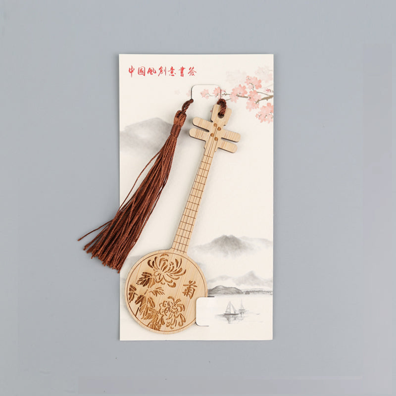 Bamboo Bookmark Chinese Style Instrument and Fan Shape