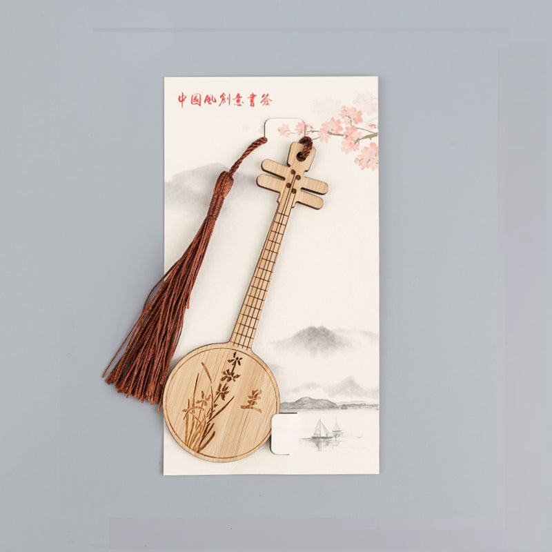 Bamboo Bookmark Chinese Style Instrument and Fan Shape