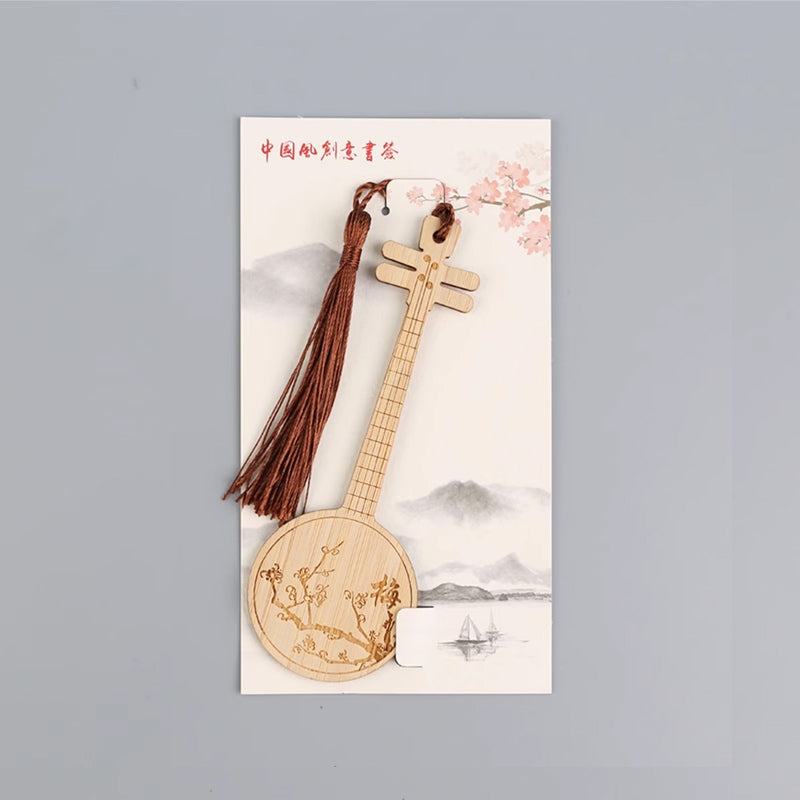 Bamboo Bookmark Chinese Style Instrument and Fan Shape