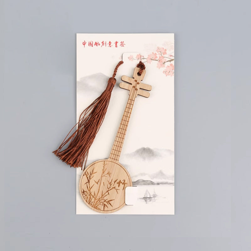 Bamboo Bookmark Chinese Style Instrument and Fan Shape